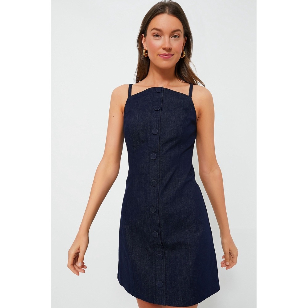 Tuckernuck Lillianna Dark Navy Stretch Denim  Button-Front Mini Dress